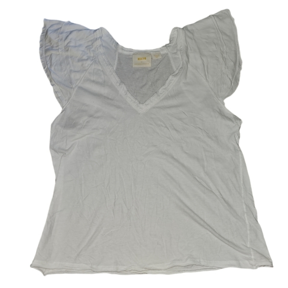 Meave by Anthropologie Flutter Sleeve V-neck Medium Boho Short Sleeve T-shirt
